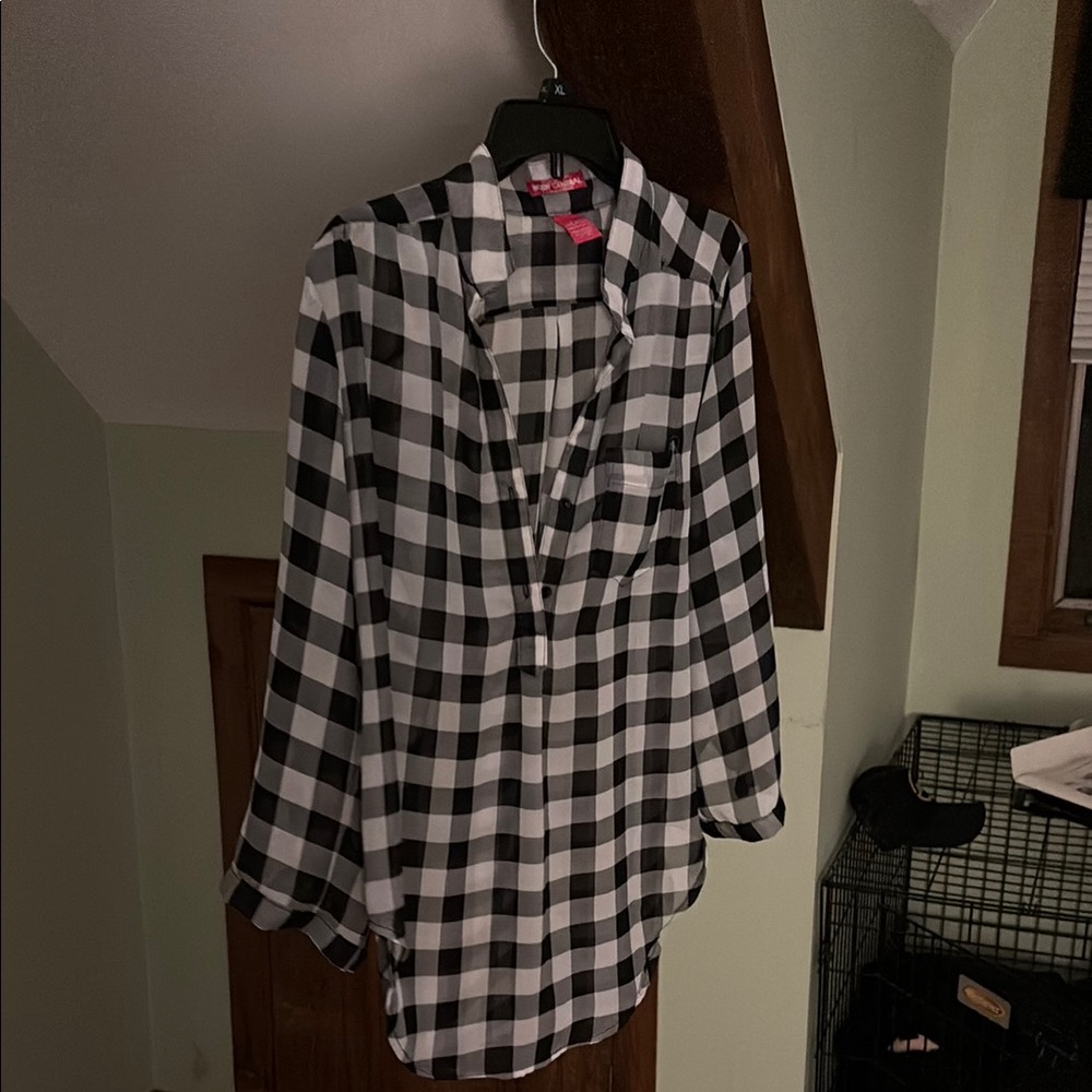 Black and White Plaid Button-Up Shirt
